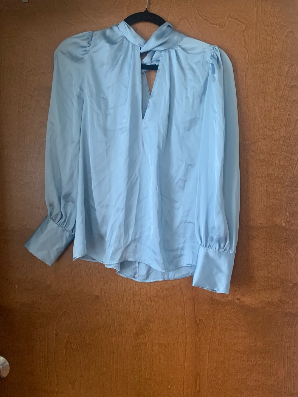 Zara Pale Blue Tie-Neck Long Sleeve Blouse